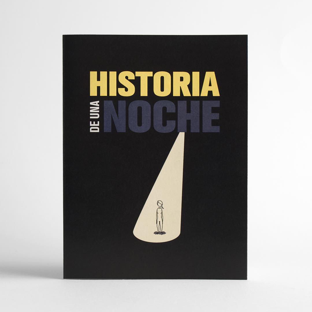 Cover of a comic book called Historia de una noche showing a woman doodle focused with a light